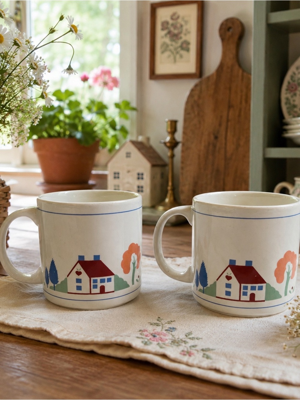 Vintage Set of 2 Cottagecore Mugs Elizabeth Berry Fine China Tea Coffee Cups
